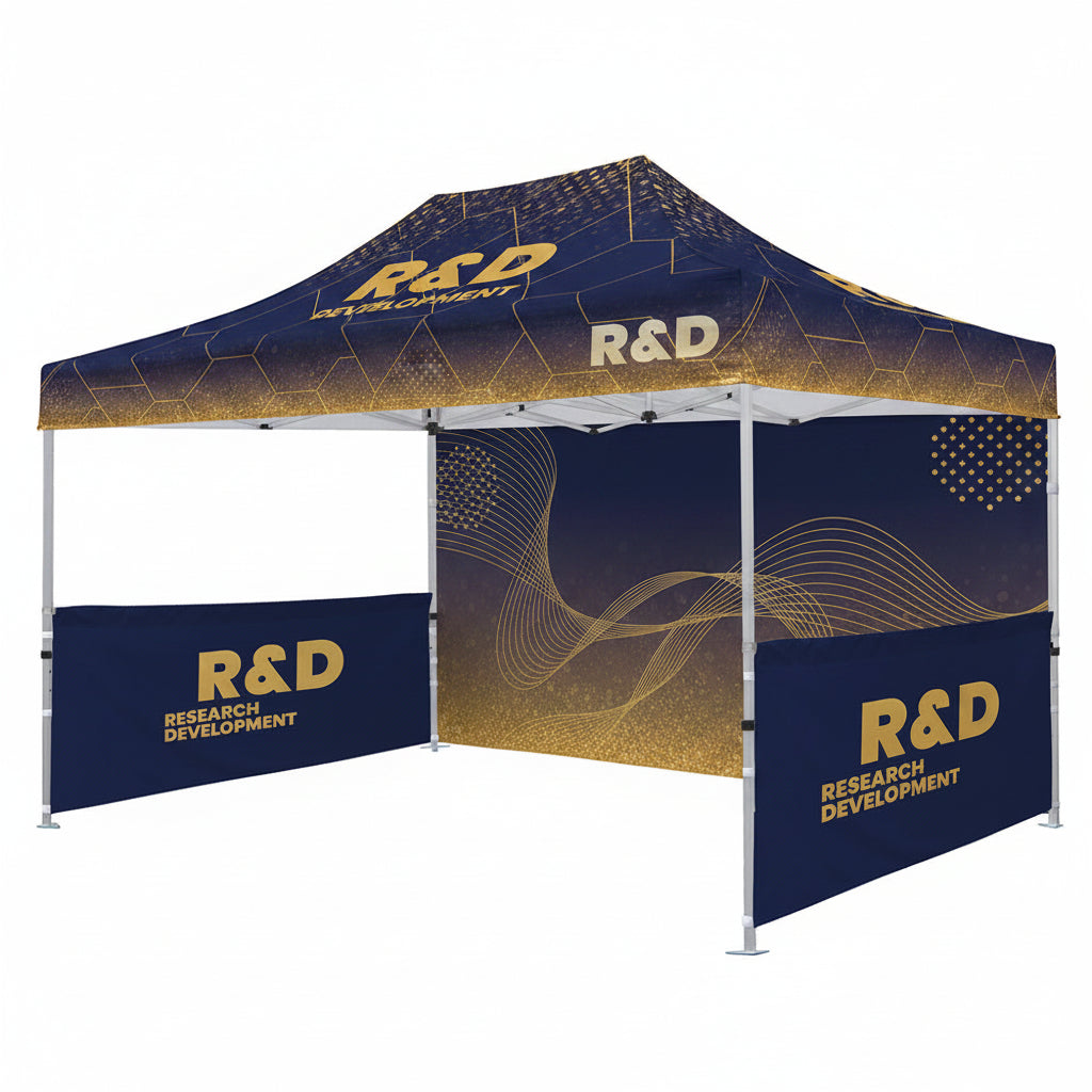 Colorful outdoor tent with branding