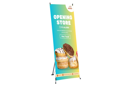 Custom X-stand vinyl banner display for trade shows