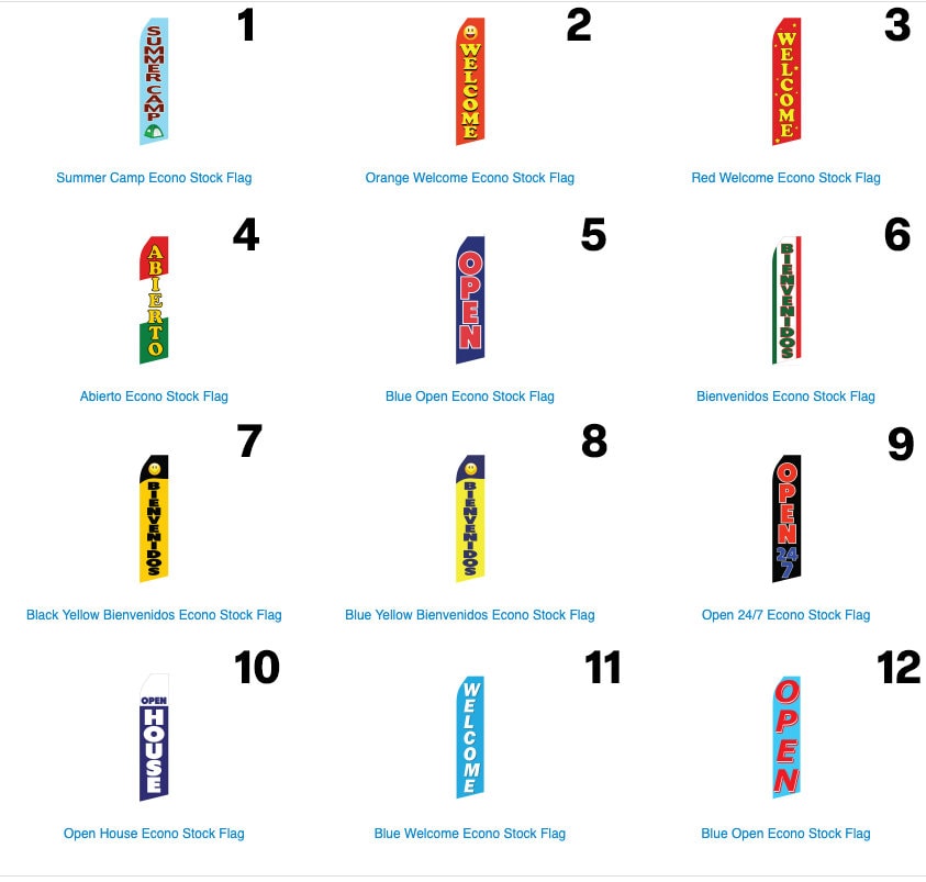 Custom Feather Banner Flag examples (1-12) of designs for business marketing
