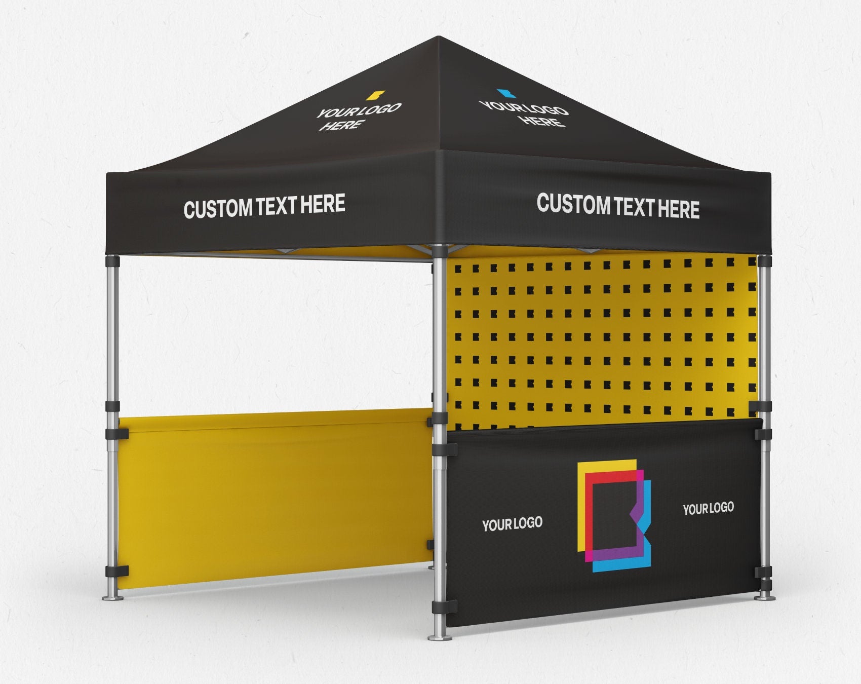 Custom 10x10 ft Pop-Up Canopy Tent with back wall and 2 sides walls for trade shows