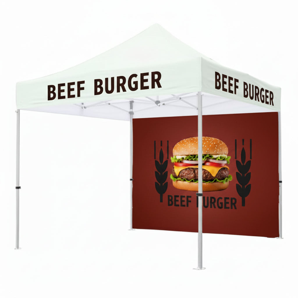 themed canopy tent with branding on a white background