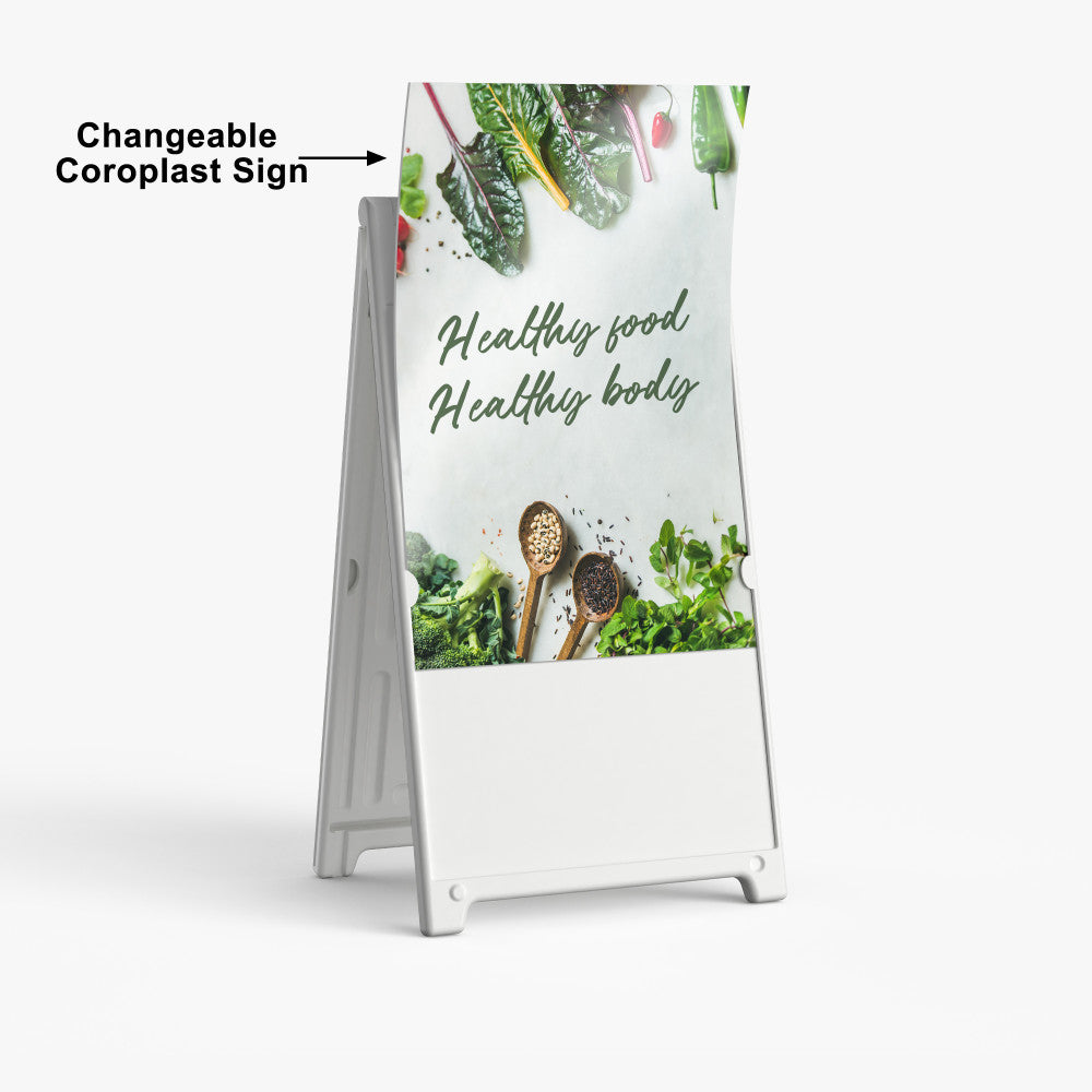 White Deluxe Signicade - A-Frame Promotional Sign for Businesses - Custom Printed, 2-Sided, Heavy Duty