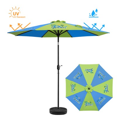 9' Heavy-duty Aluminum Market Umbrella w/ Crank Lift and Tilt (Full Color)