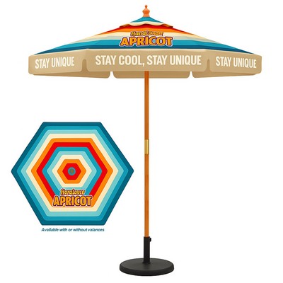 7' Full Color Wooden Market Umbrella
