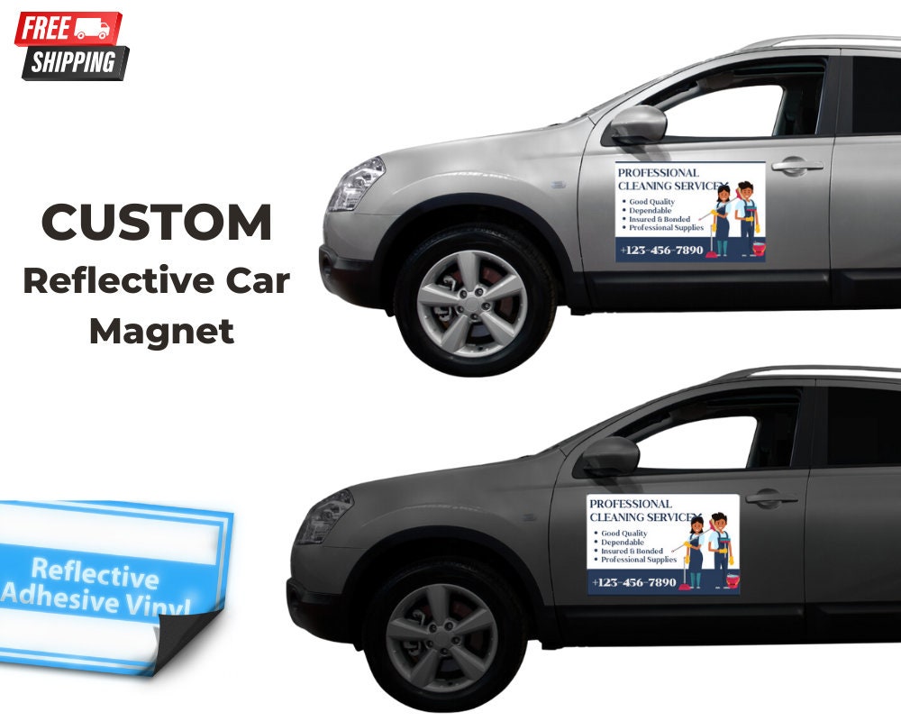 Reflective car magnet showcasing versatile advertising on the go.