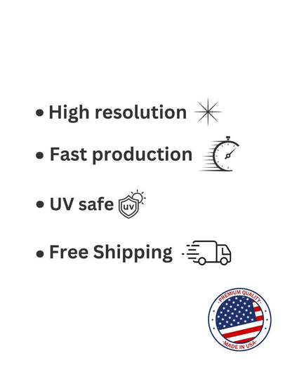 High resolution, fast production, UV safe, and free shipping