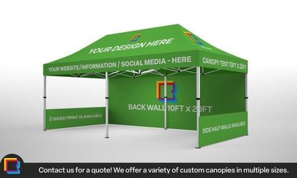 Custom 10x20ft Event and trade shows canopy tent with back wall (10ft x 20ft) and 2 side half walls