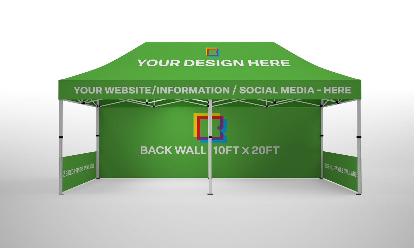 Custom 10x20ft Event and trade shows canopy tent with back wall (10ft x 20ft) and 2 side half walls