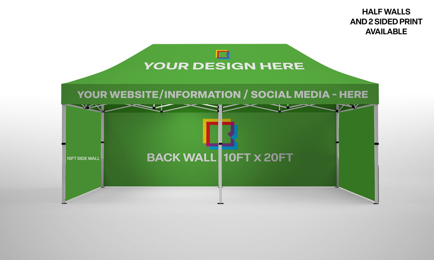 Custom 10x20ft Event and trade shows canopy tent with back wall (10ft x 20ft) and 2 side walls (10ft)